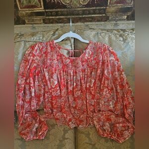 NWOT Free People Babydoll Blouse floral in Red